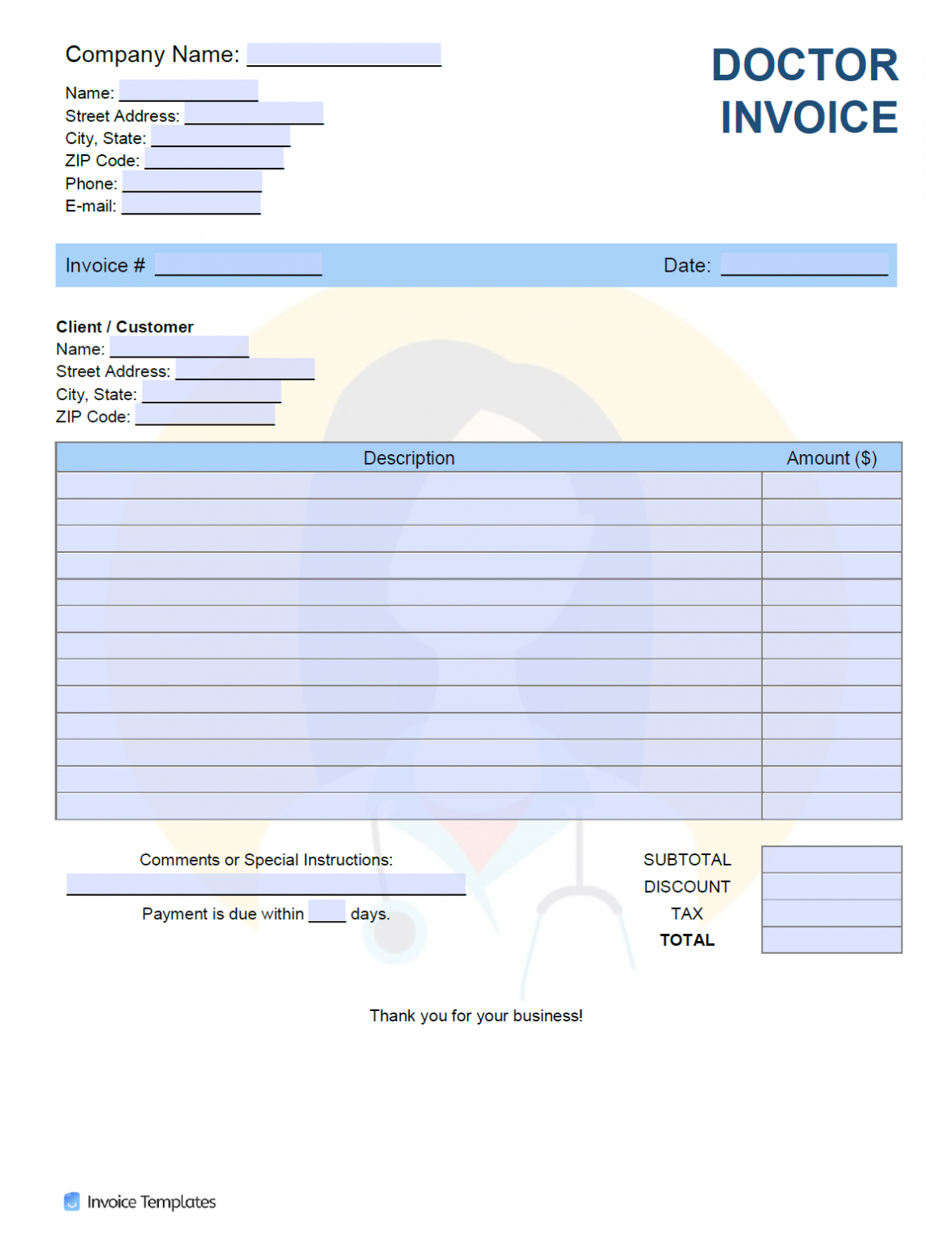 Free Doctor (Physician) Invoice Template | Pdf | Word | Excel regarding Doctors Invoice Template