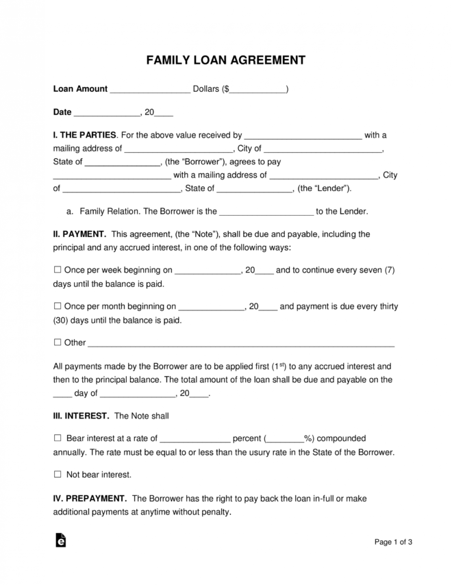 Free Family Loan Agreement Template - Pdf | Word | Eforms in Islamic Loan Agreement Template