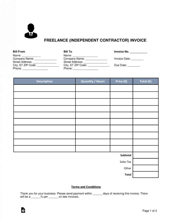 Free Freelance (Independent Contractor) Invoice Template throughout 1099 Invoice Template