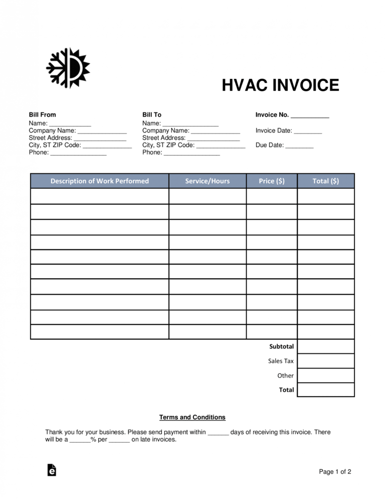 Hvac Service Order Invoice Template
