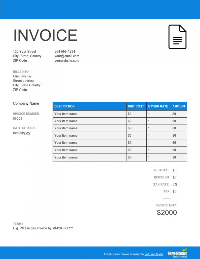 Free Invoice Template | Send Invoices For Free | Freshbooks - Uk with Invoice Template Uk Doc