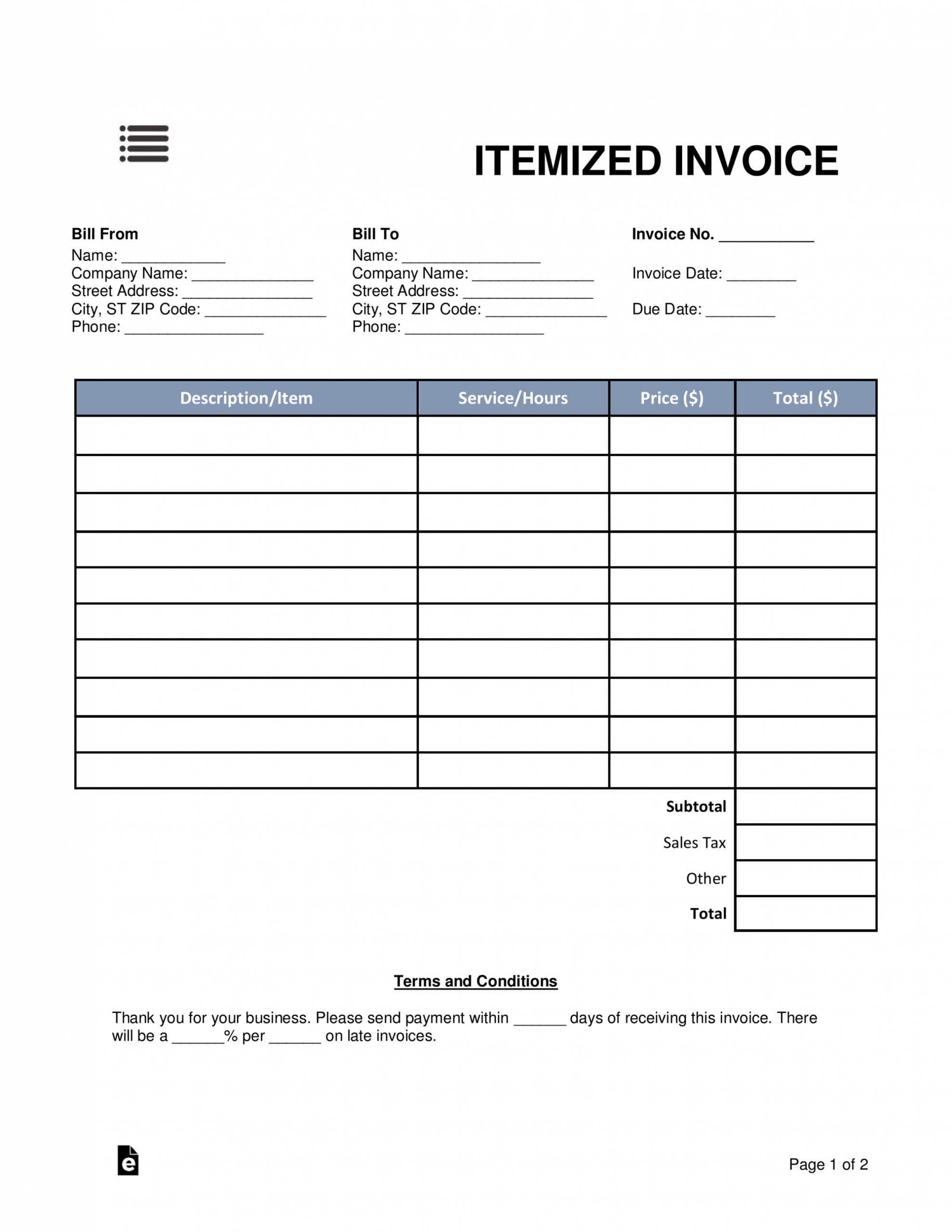 Itemized Invoice Template Itemized Invoice Template