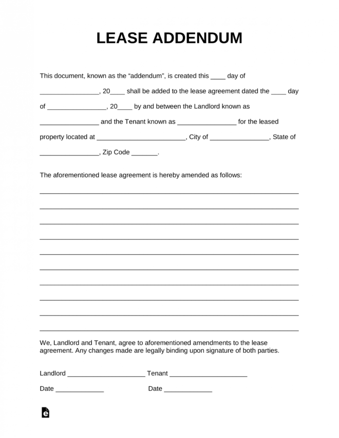 Free Lease Addendum Templates - Pdf | Word | Eforms for Addendum To Tenancy Agreement Template