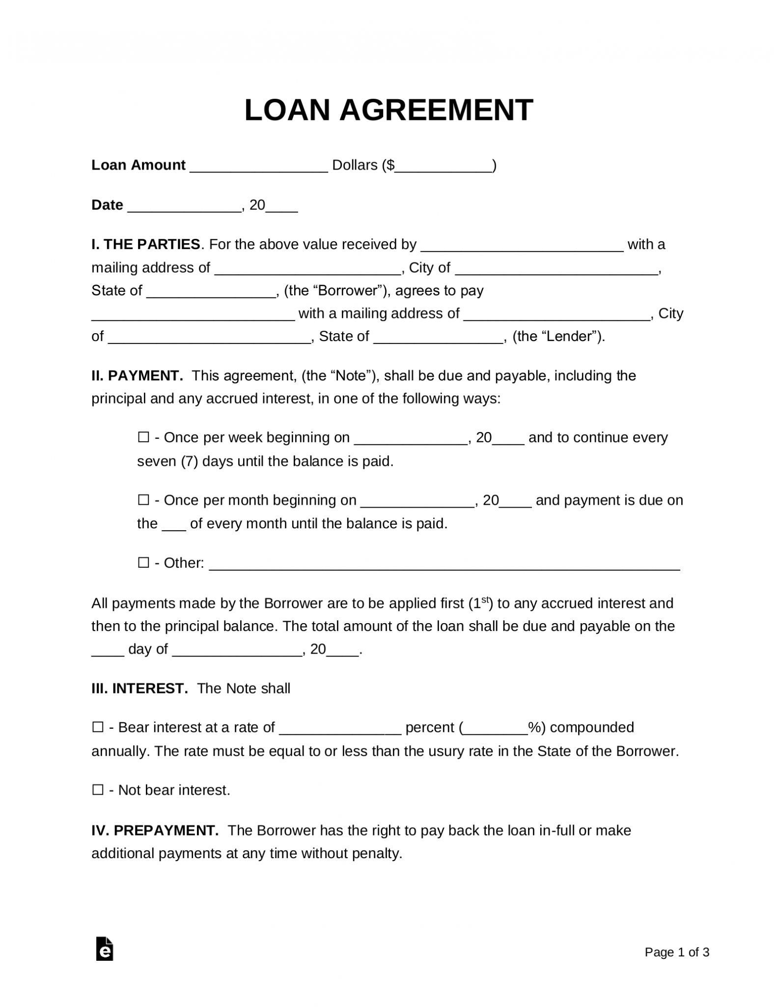 Free Loan Agreement Templates - Pdf | Word | Eforms in Cash Loan Agreement Template Free