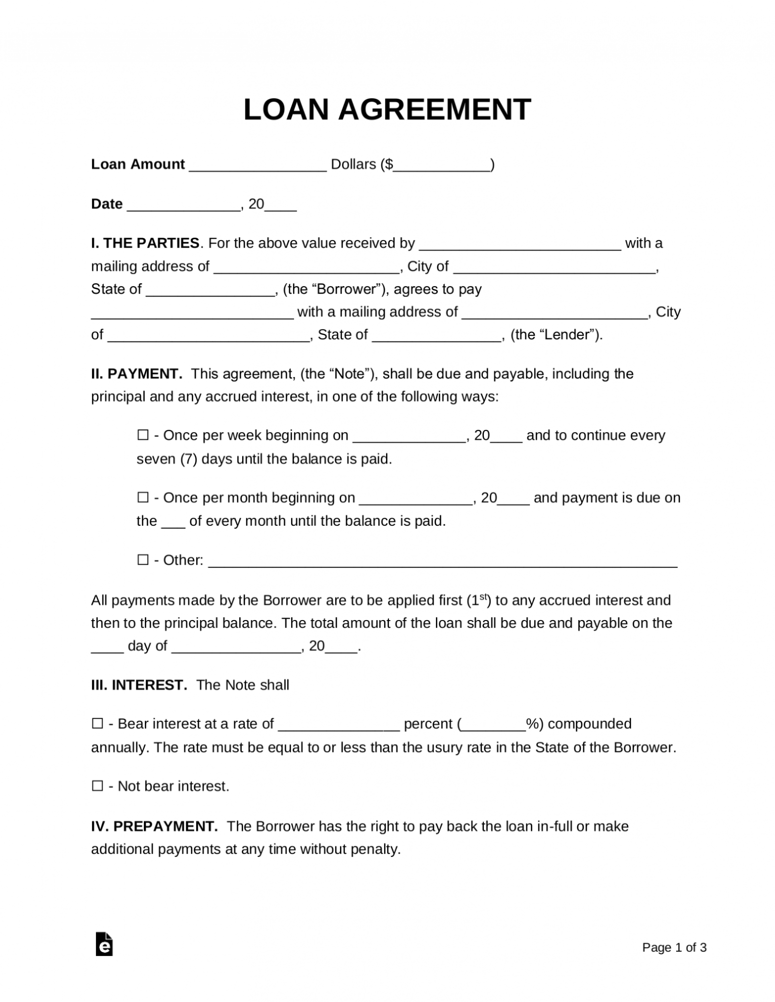 Free Loan Agreement Templates - Pdf | Word | Eforms intended for Legal Contract Template For Borrowing Money