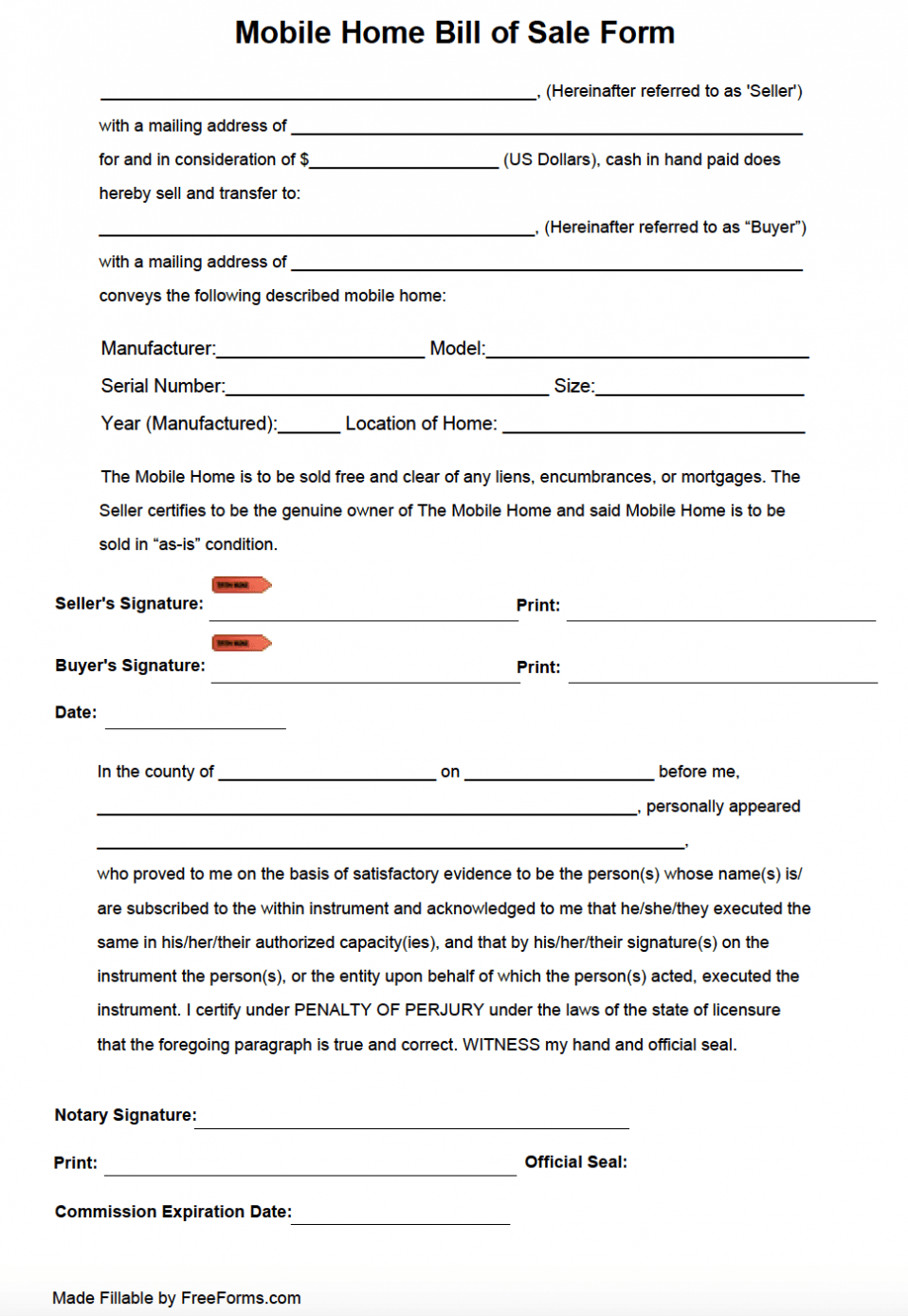 Mobile Home Purchase Agreement Template