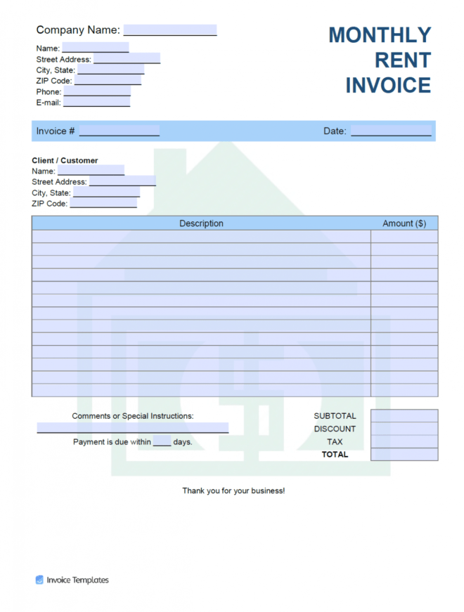 Free Monthly Rent (Landlord) Invoice Template | Pdf | Word inside Monthly Rent Invoice Template