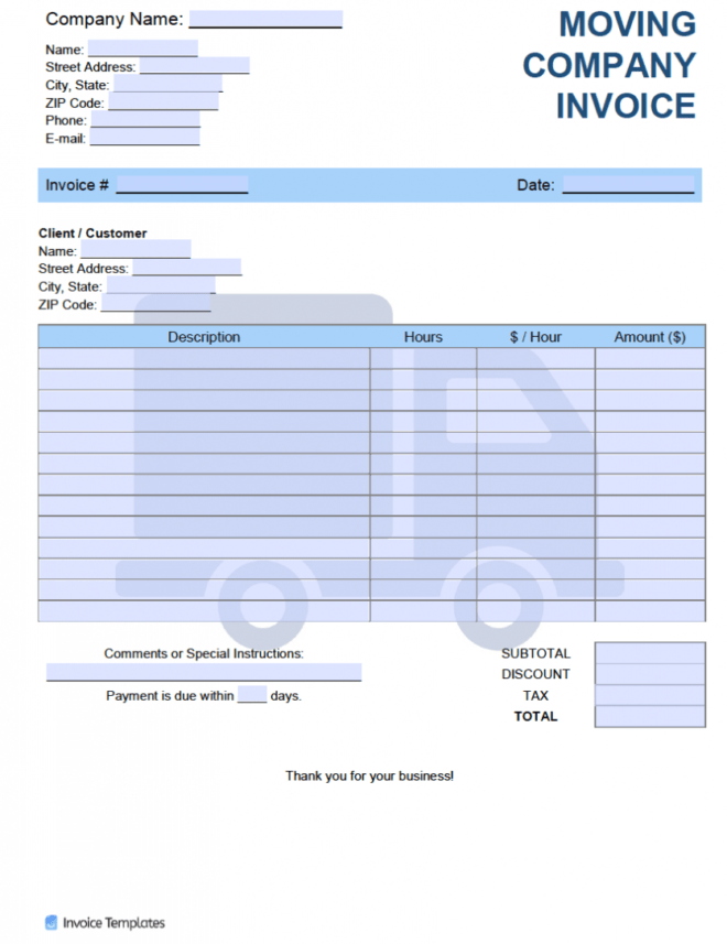 Free Moving Company Invoice Template | Pdf | Word | Excel with regard to Moving Company Invoice Template Free