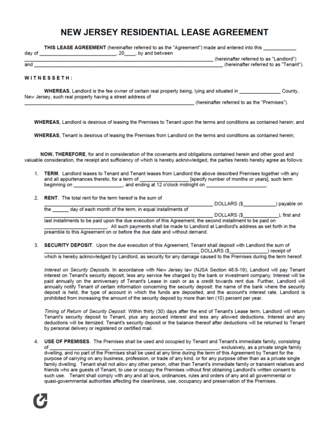 Free New Jersey Rental Lease Agreement Templates | Pdf | Word in New Jersey Residential Lease Agreement Template