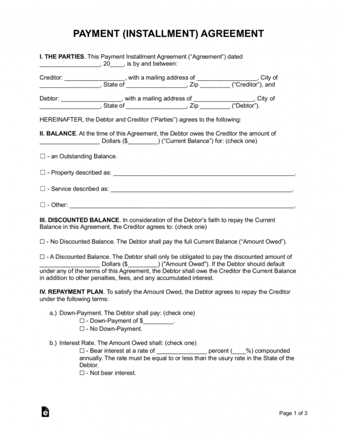Free Payment Agreement Template - Pdf | Word | Eforms with Financial Payment Plan Agreement Template