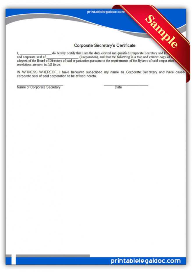 Free Printable Corporate Secretary'S Certificate Form (Generic) with regard to Corporate Secretary Certificate Template
