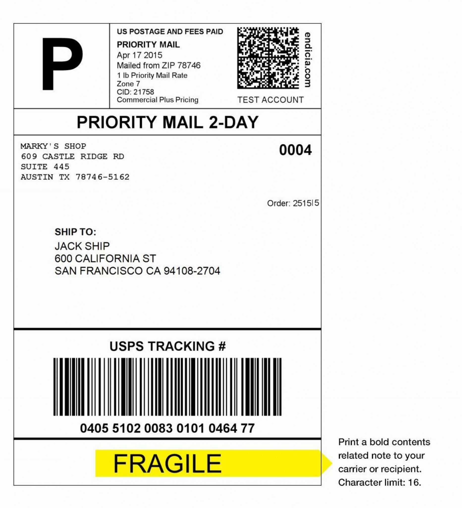 Online Shipping Label Template