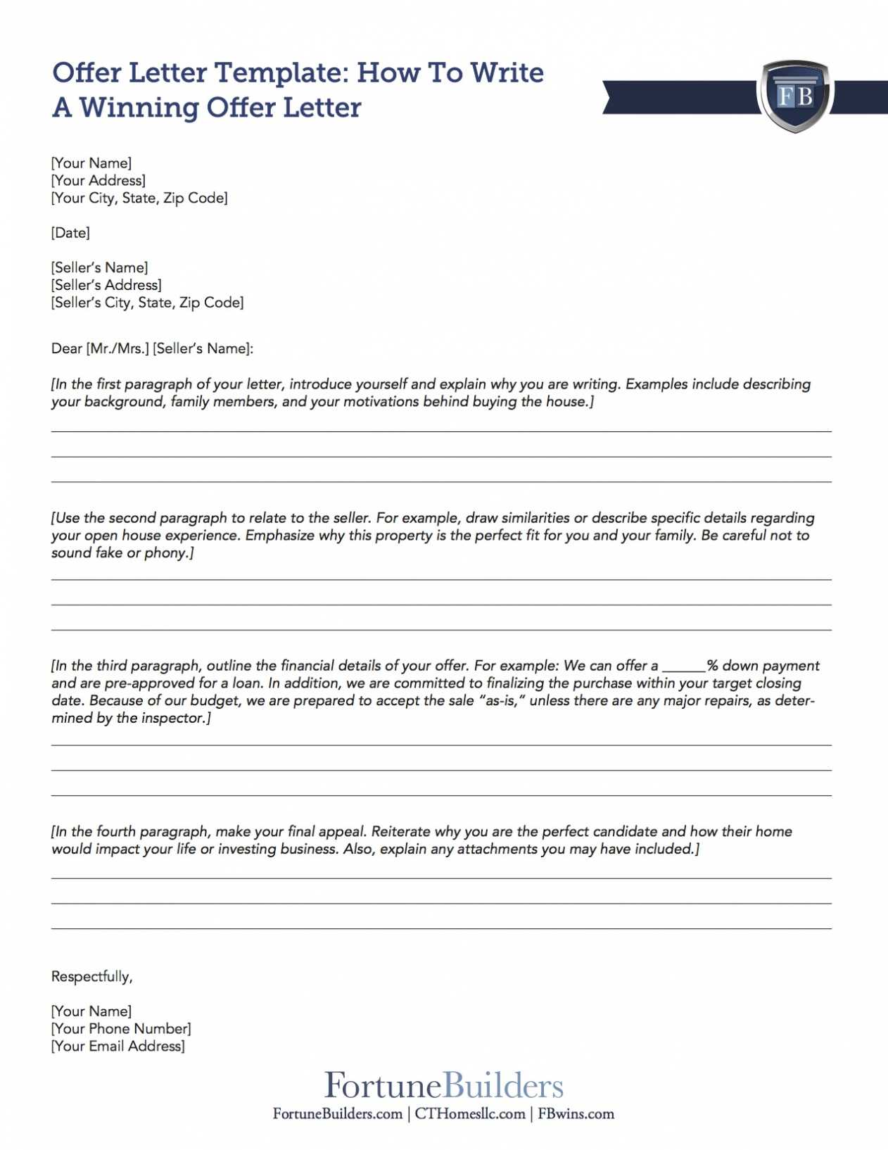 Free Real Estate Offer Letter Template | Fortunebuilders inside Real Estate Offer Letter Template