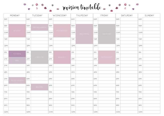 Free Revision Timetable Printable pertaining to Blank Revision Timetable Template