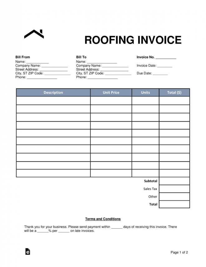 Free Roofing Invoice Template - Word | Pdf | Eforms throughout Free Roofing Invoice Template