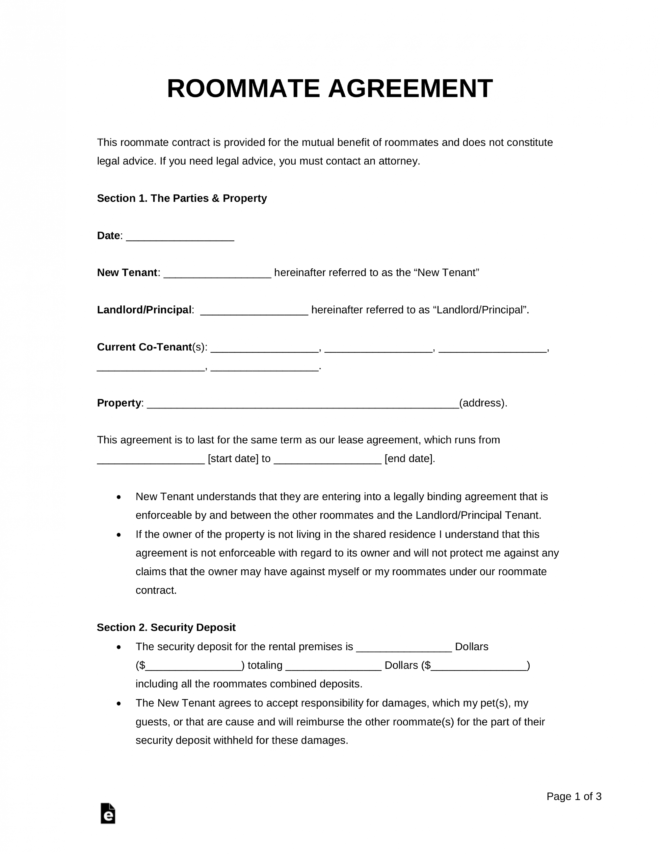 Free Roommate (Room Rental) Agreement Template - Pdf | Word intended for Free Roommate Rental Agreement Template