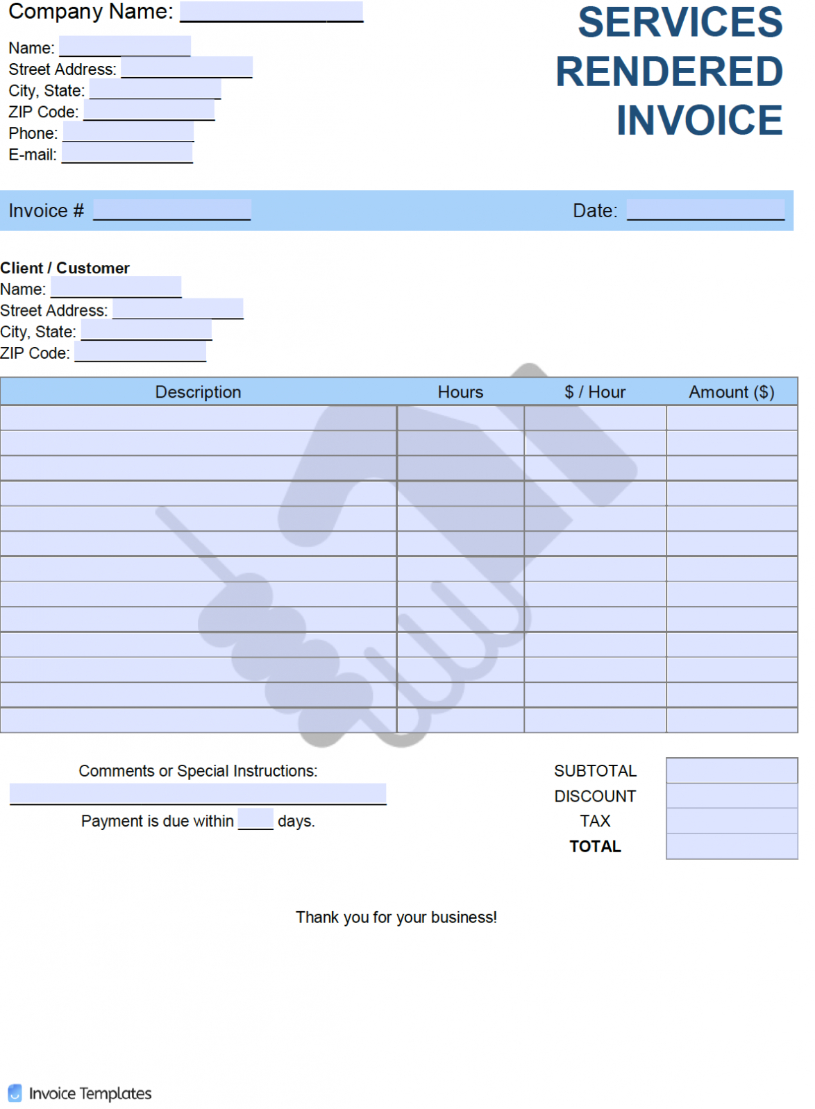Free Services Rendered Invoice Template | Pdf | Word | Excel for Template Of Invoice For Services Rendered