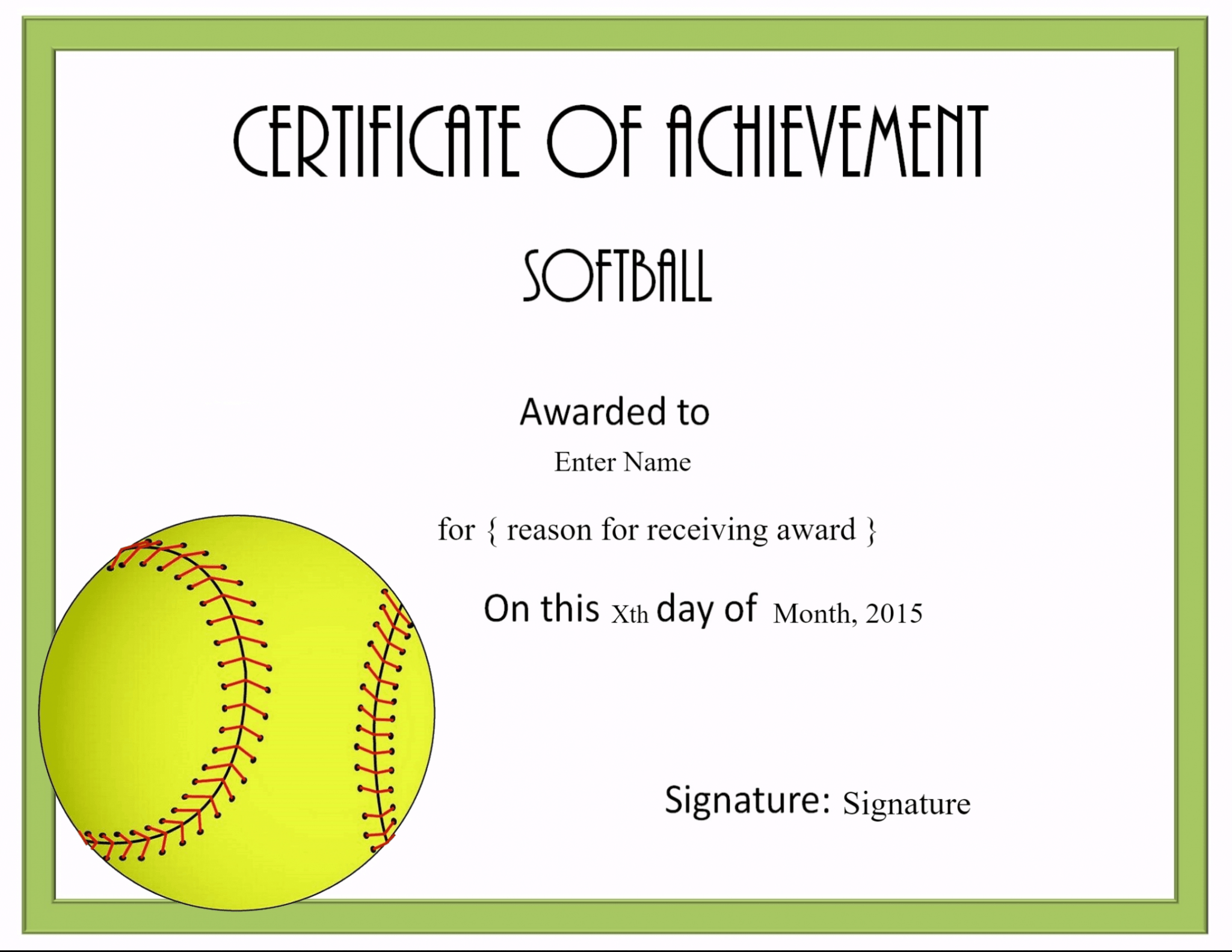 Softball Award Certificate Template