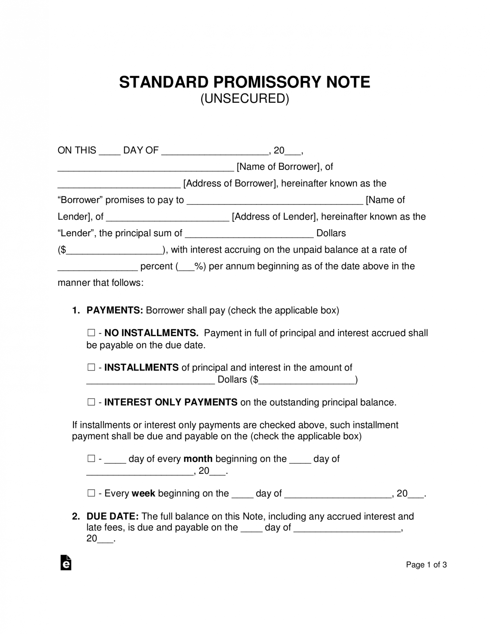 Free Unsecured Promissory Note Template - Word | Pdf | Eforms for Unsecured Promissory Note Template