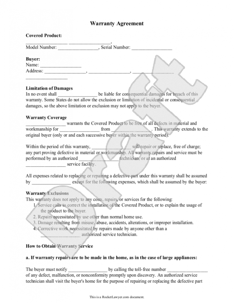 Product Warranty Agreement Template