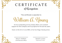 Golden Certificate Of Recognition Template regarding Recognition Of Service Certificate Template