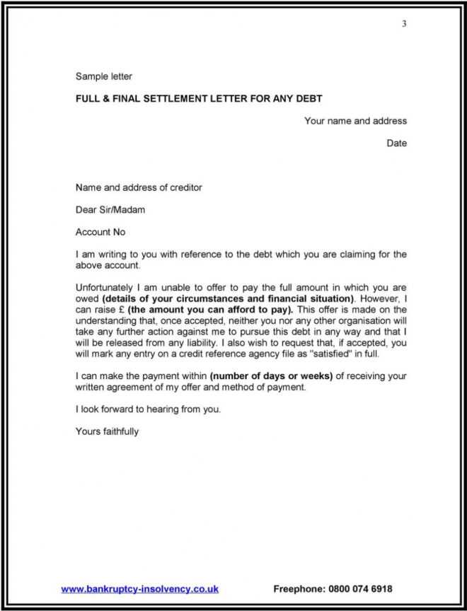 Full And Final Settlement Offer Letter Template