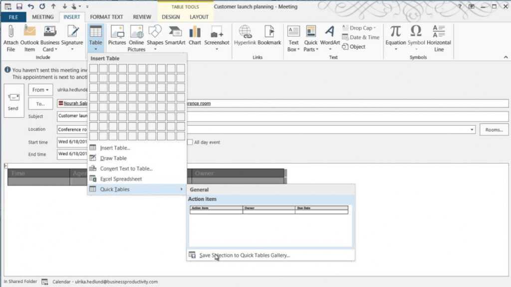 Outlook Meeting Template