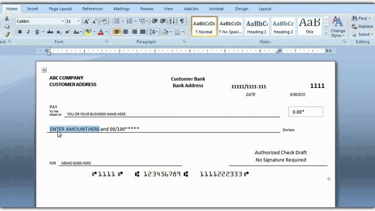 How To Print A Check Draft Template throughout Print Check Template Word