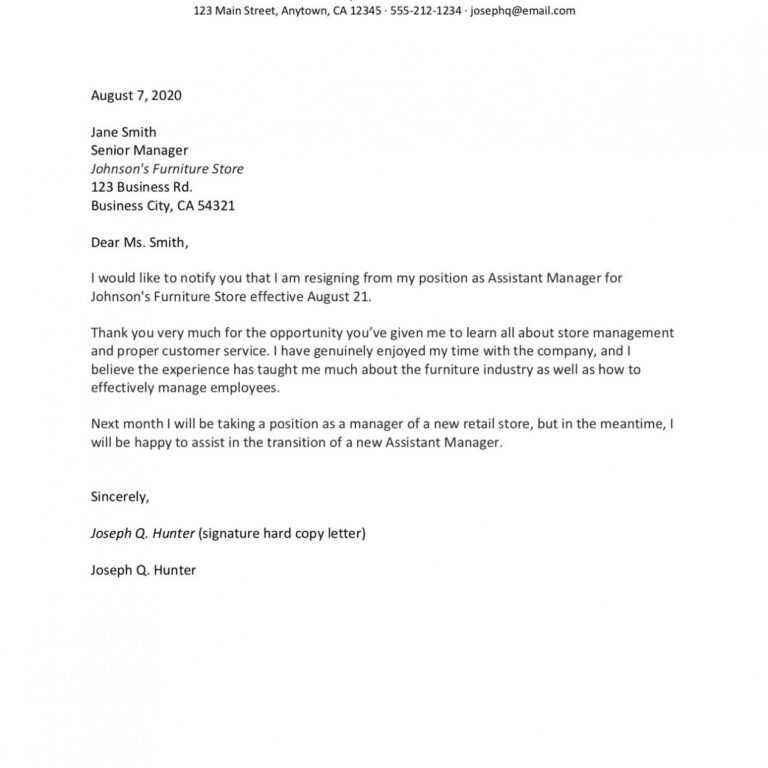 Draft Letter Of Resignation Template