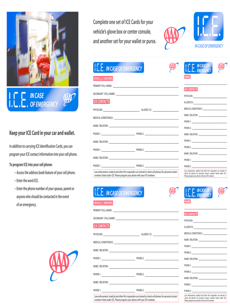 Ice Cards - Fill Online, Printable, Fillable, Blank | Pdffiller for In Case Of Emergency Card Template