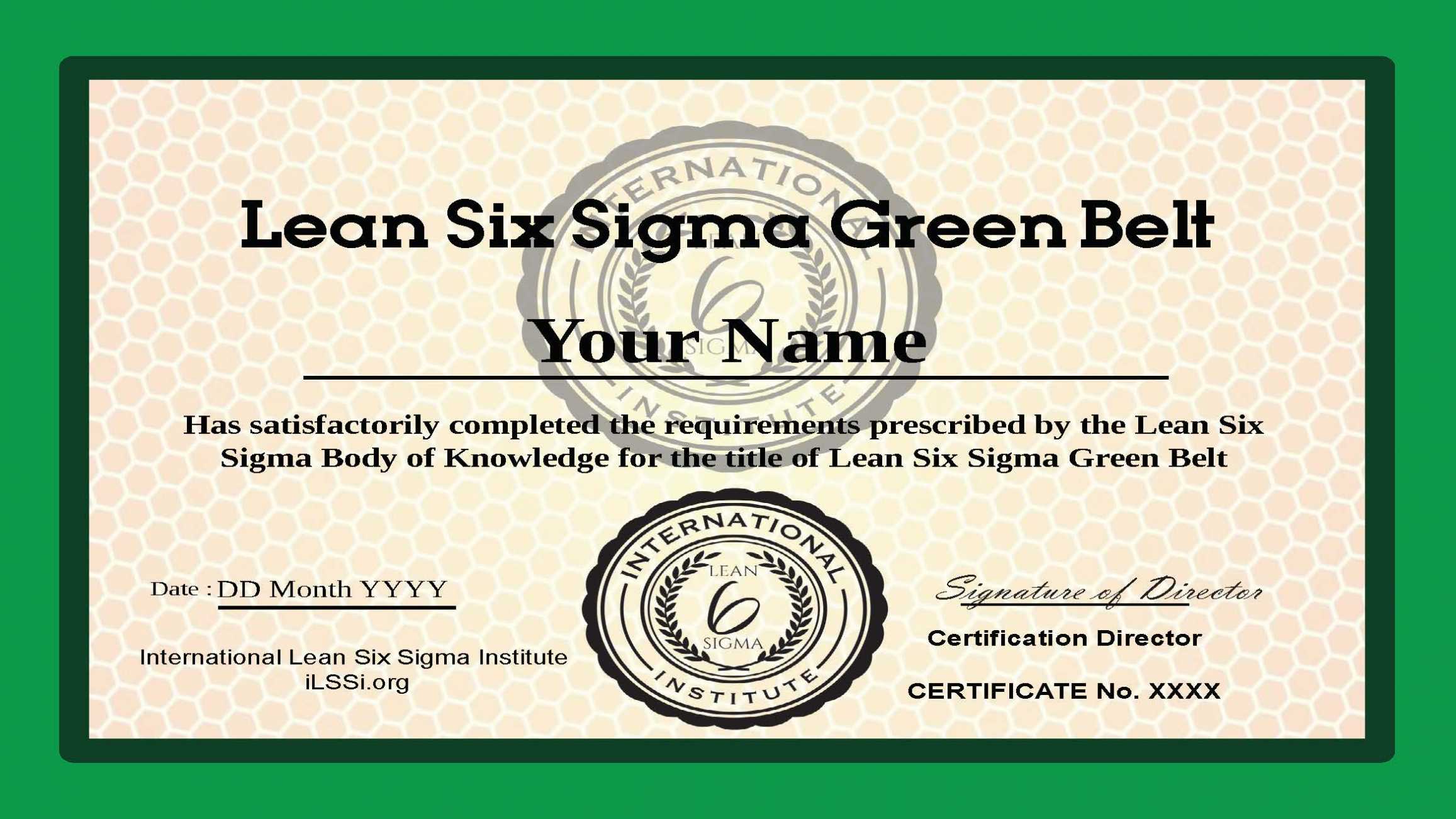 Ilssi-Green-Belt-Oct-2019-Template – International Lean Six in Green Belt Certificate Template