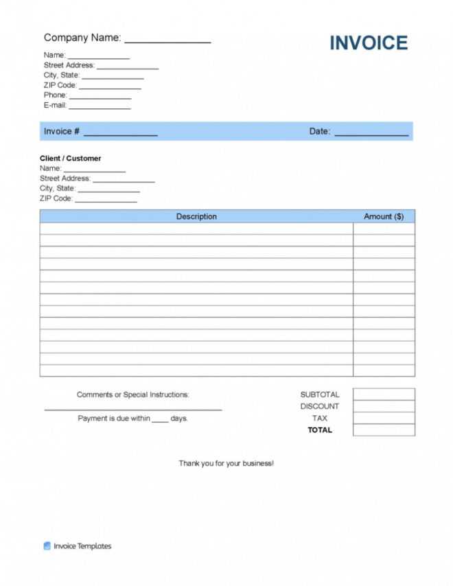 Invoice Template Word Download Free ~ Addictionary in Free Downloadable Invoice Template For Word