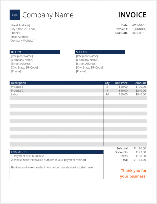 Invoice Template (Word) - Download Free Word Template for Image Of Invoice Template