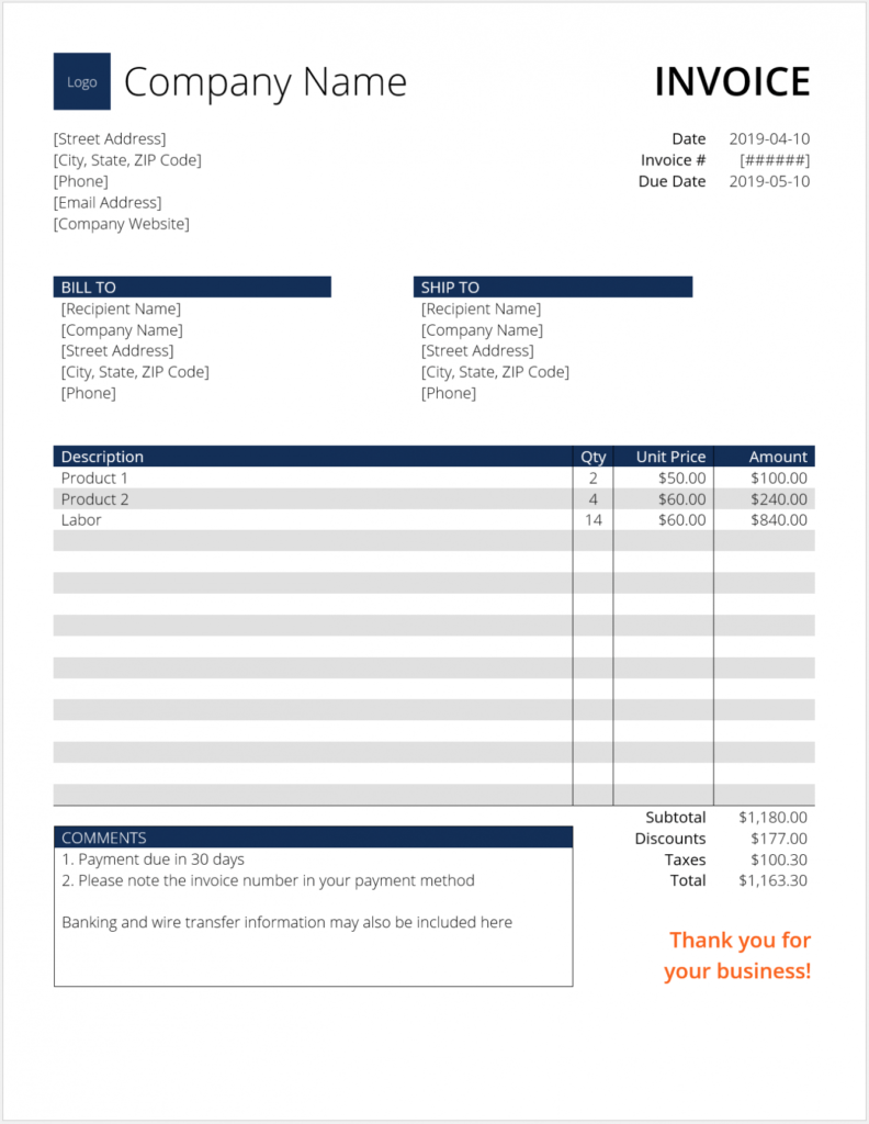 generic word invoice professional services