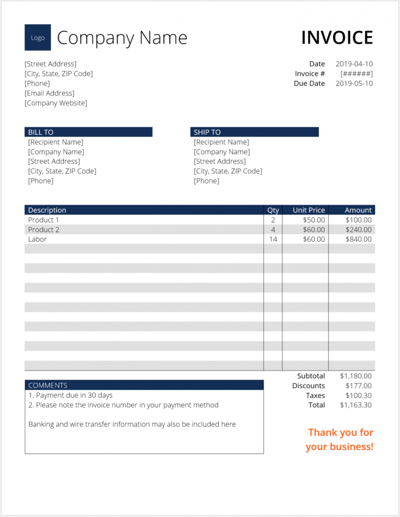 Printable Invoice Templates Word