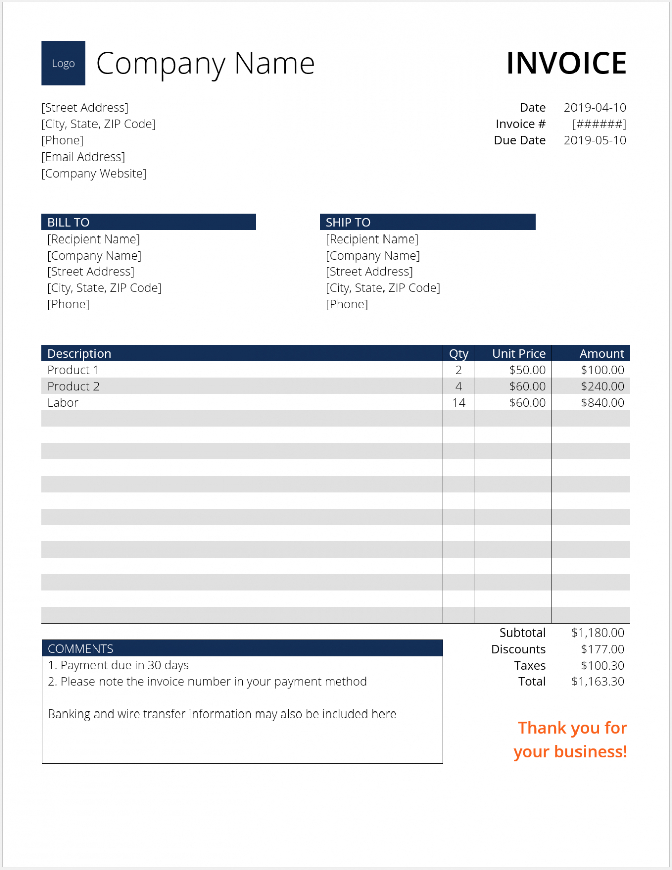 Invoice Template (Word) - Download Free Word Template inside Sample Invoice Template Word