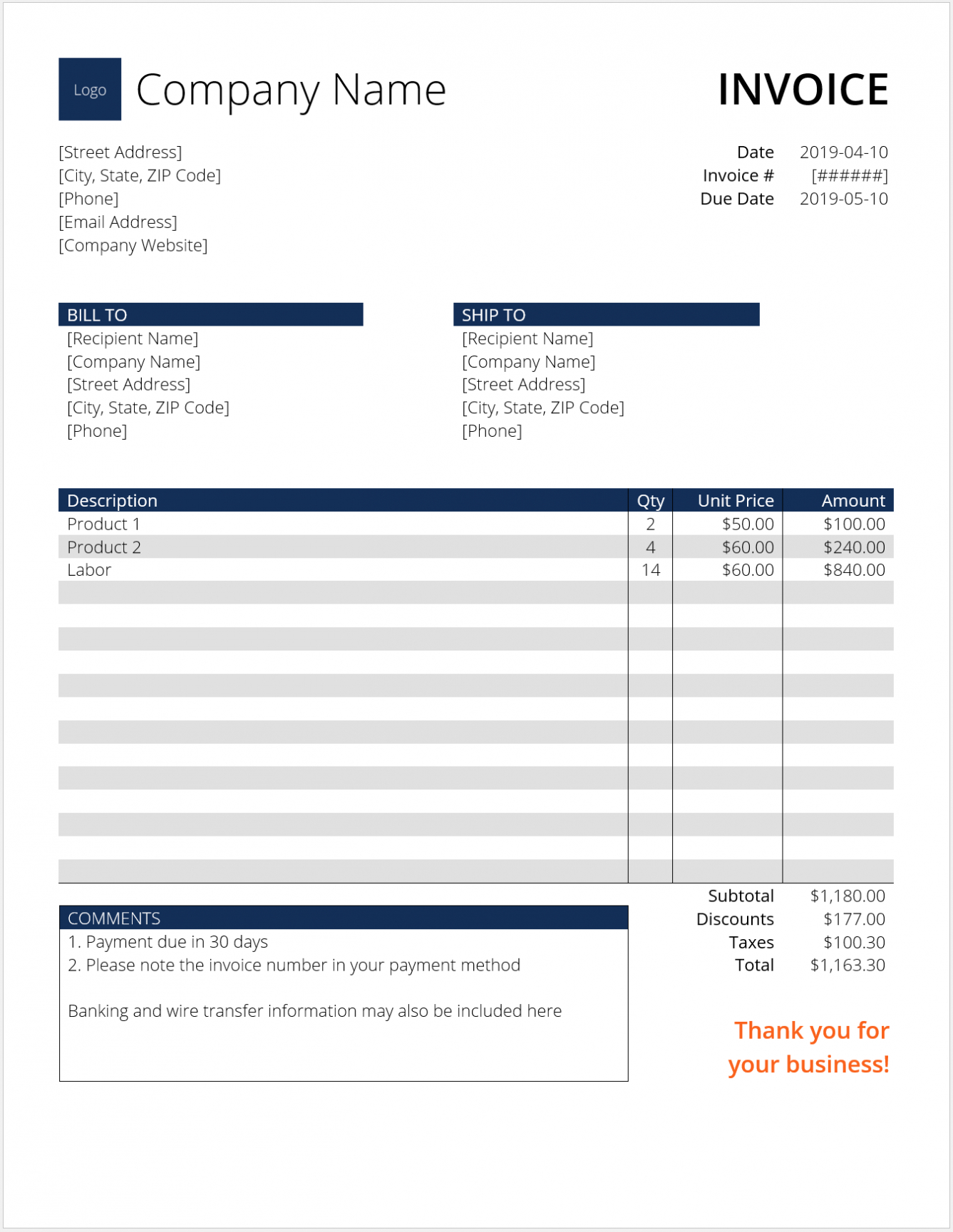 Sales Invoice Terms And Conditions Template