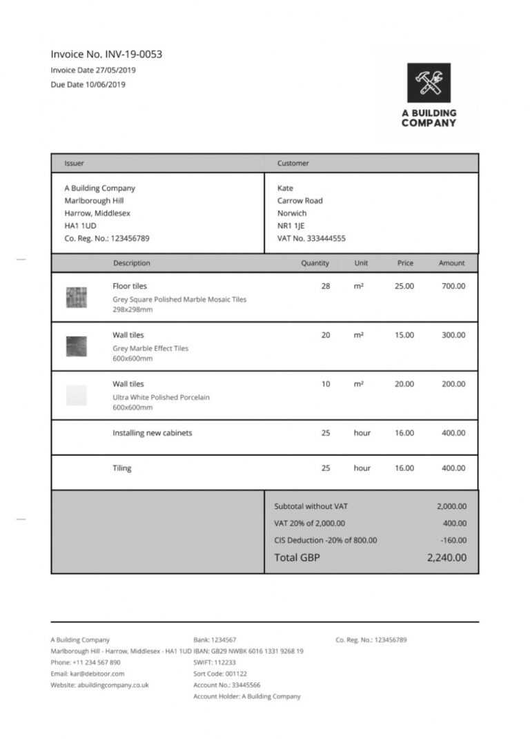 Cis Invoice Template Subcontractor 1687