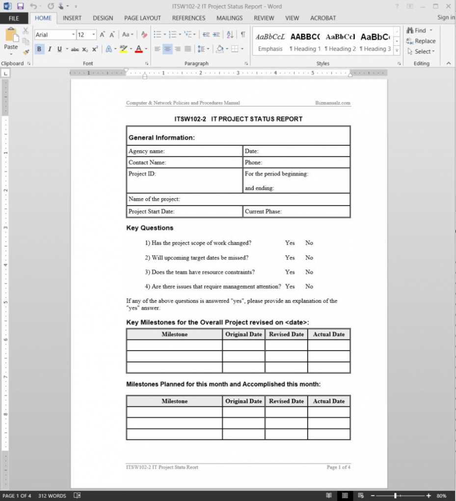 It Project Status Report Template | Itsw102-2 with regard to Development Status Report Template