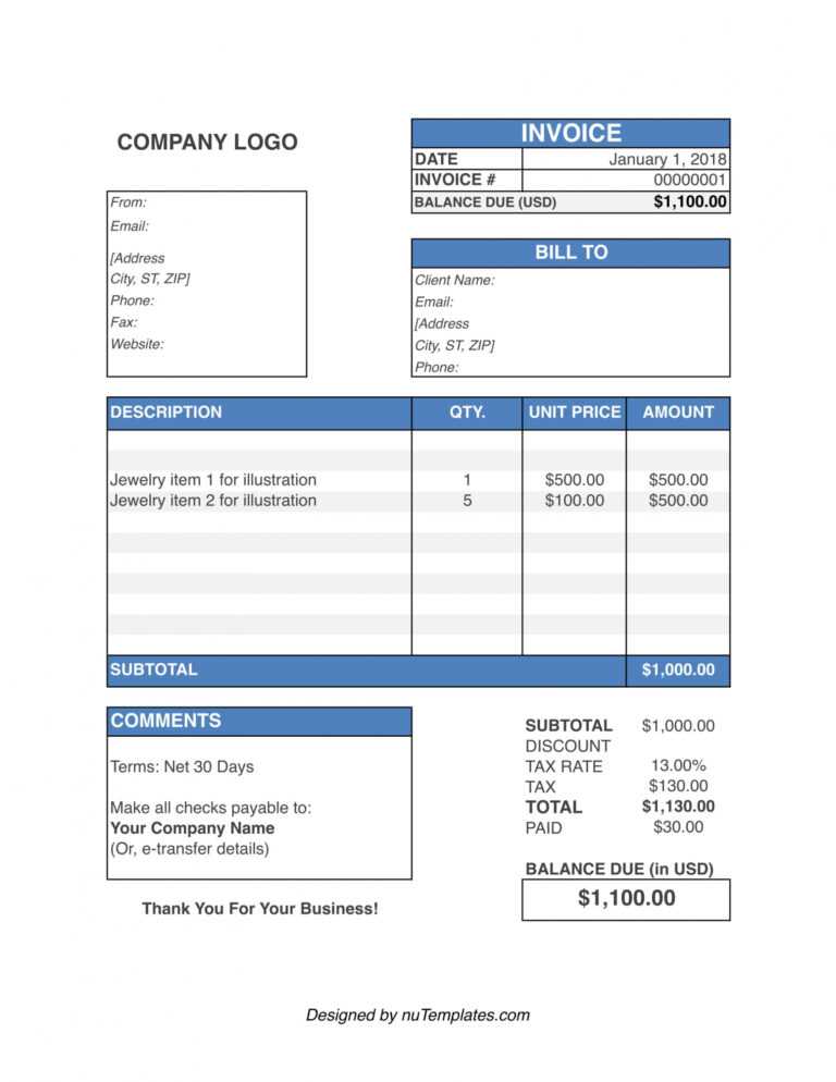 Jewelry Invoice Template