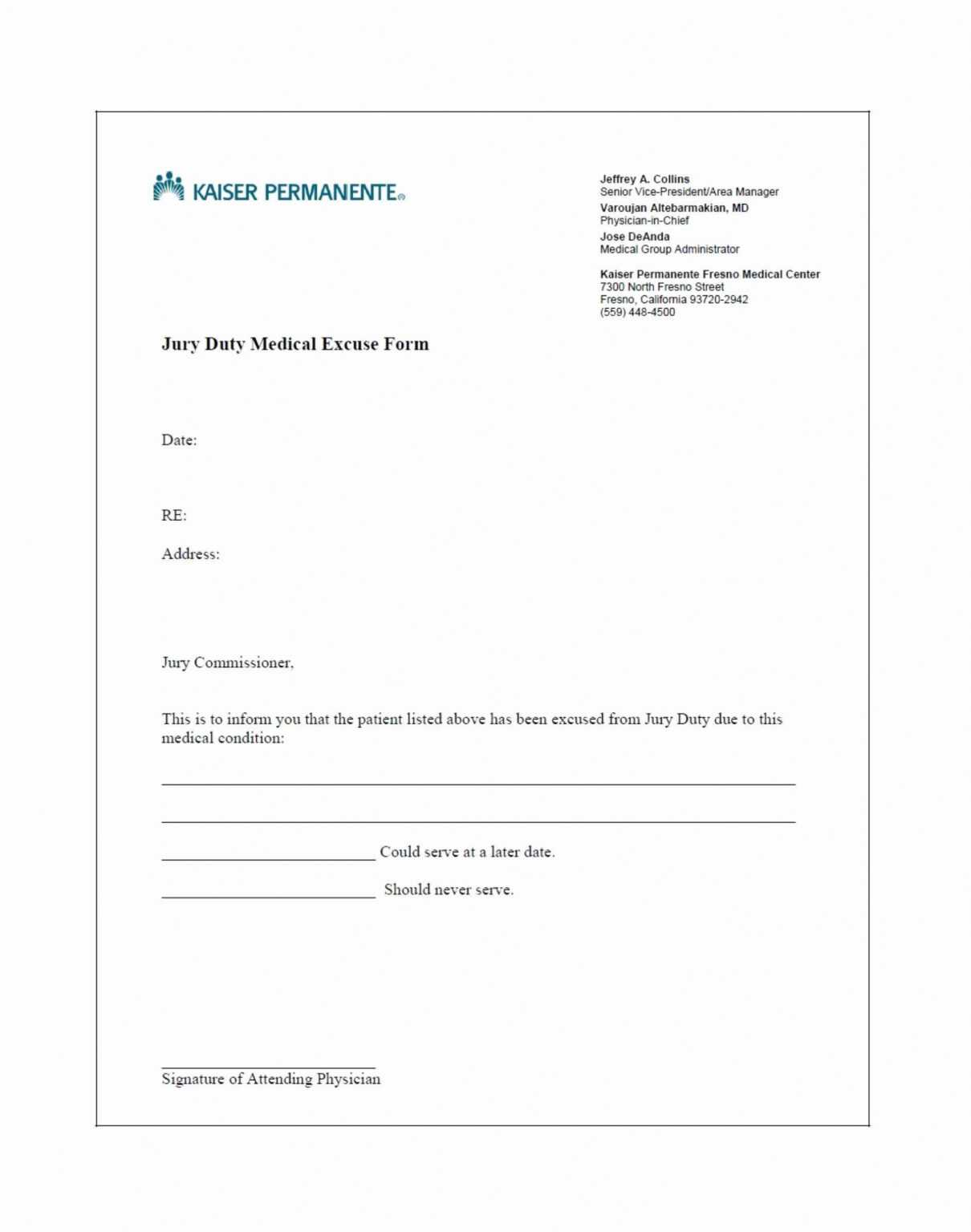 Kaiser Doctors Note Template