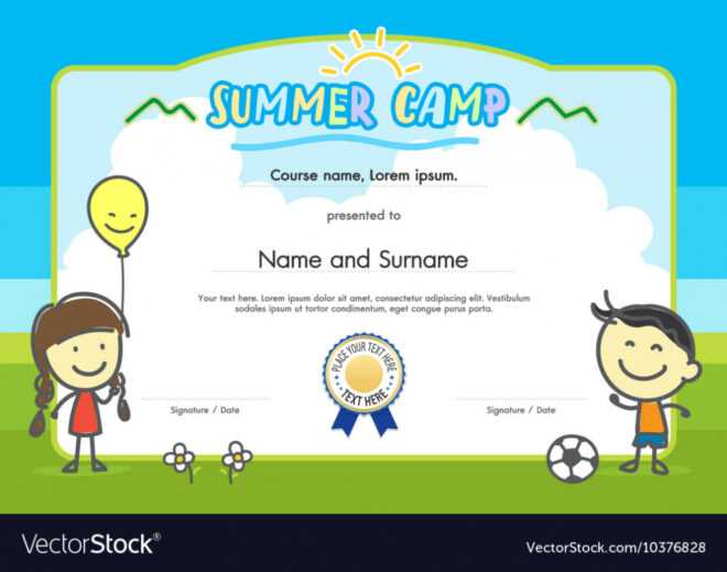 Kids Summer Camp Certificate Document Template Vector Image regarding Summer Camp Certificate Template