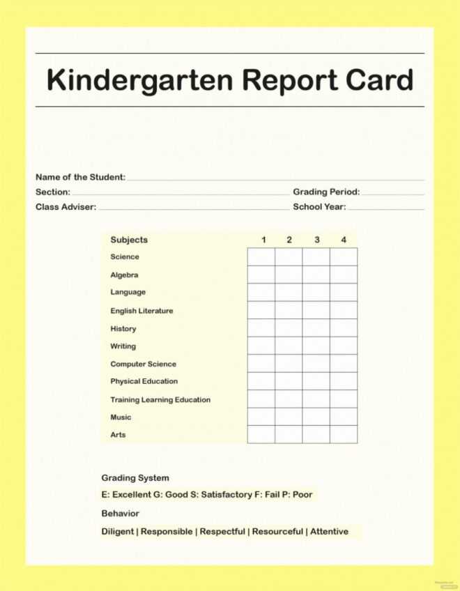 Kindergarten Report Card Template ~ Addictionary regarding Kindergarten Report Card Template
