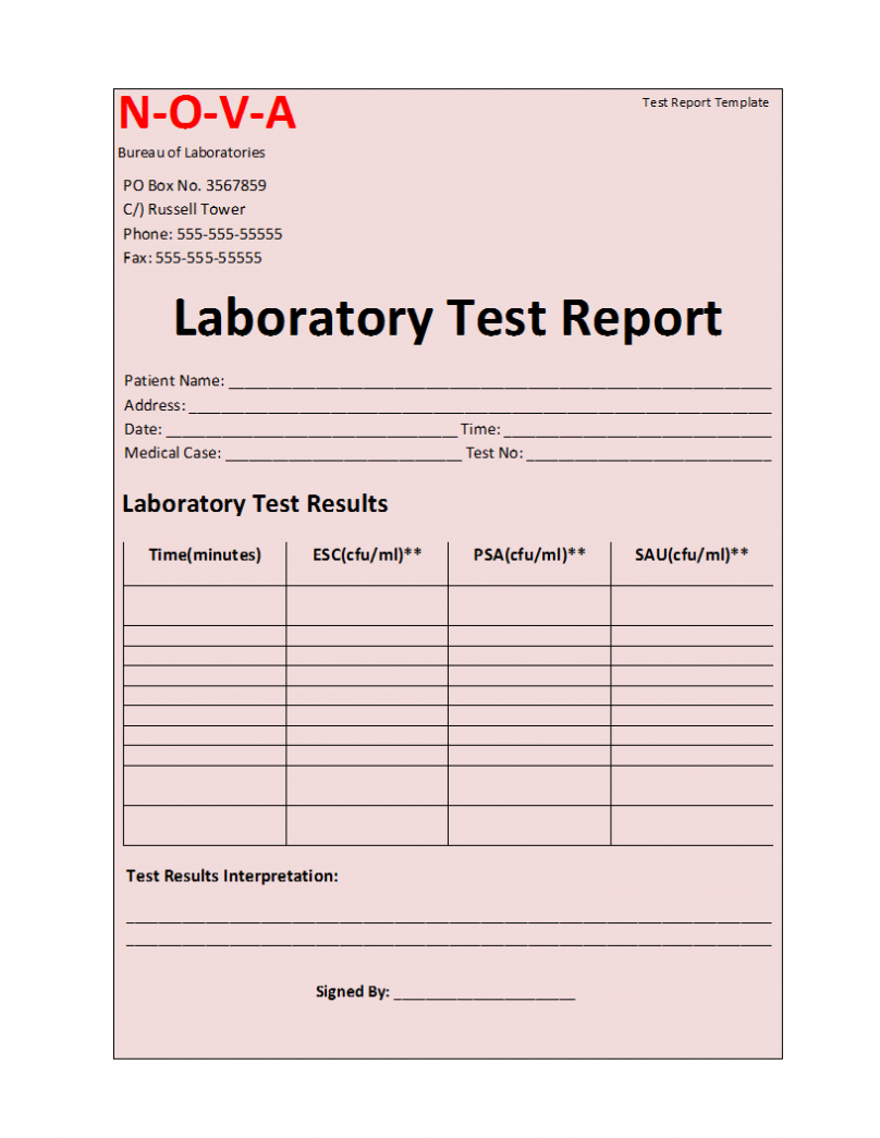 Laboratory Test Report Template in Test Result Report Template