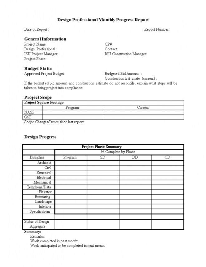 Monthly Progress Report In Word | Templates At for Construction Status Report Template