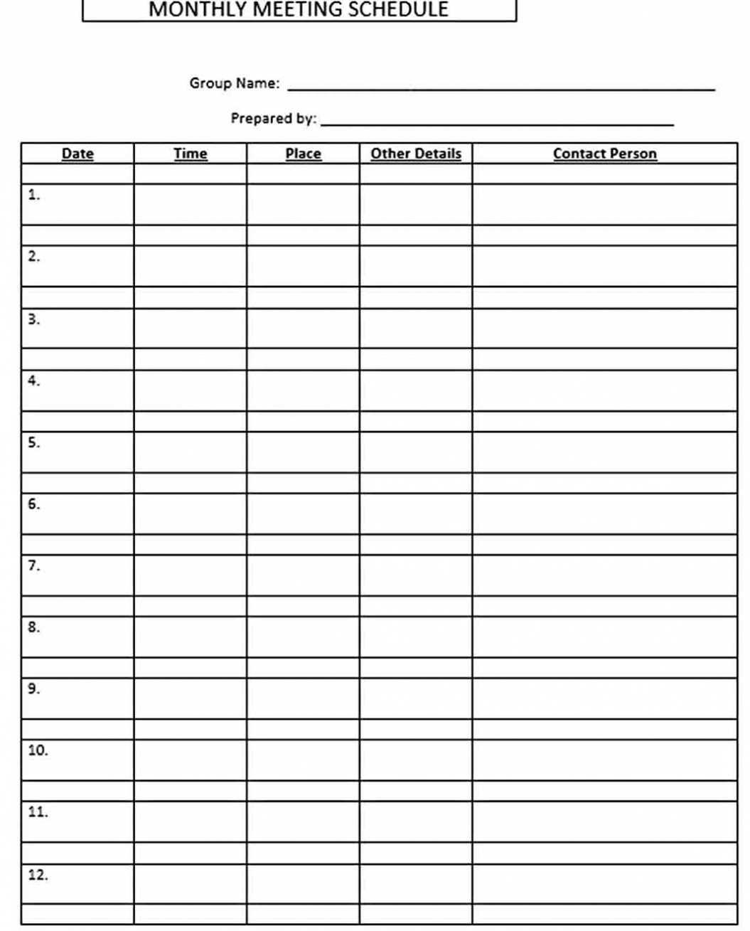 Monthly Work Schedule Template | intended for Monthly Meeting Schedule Template