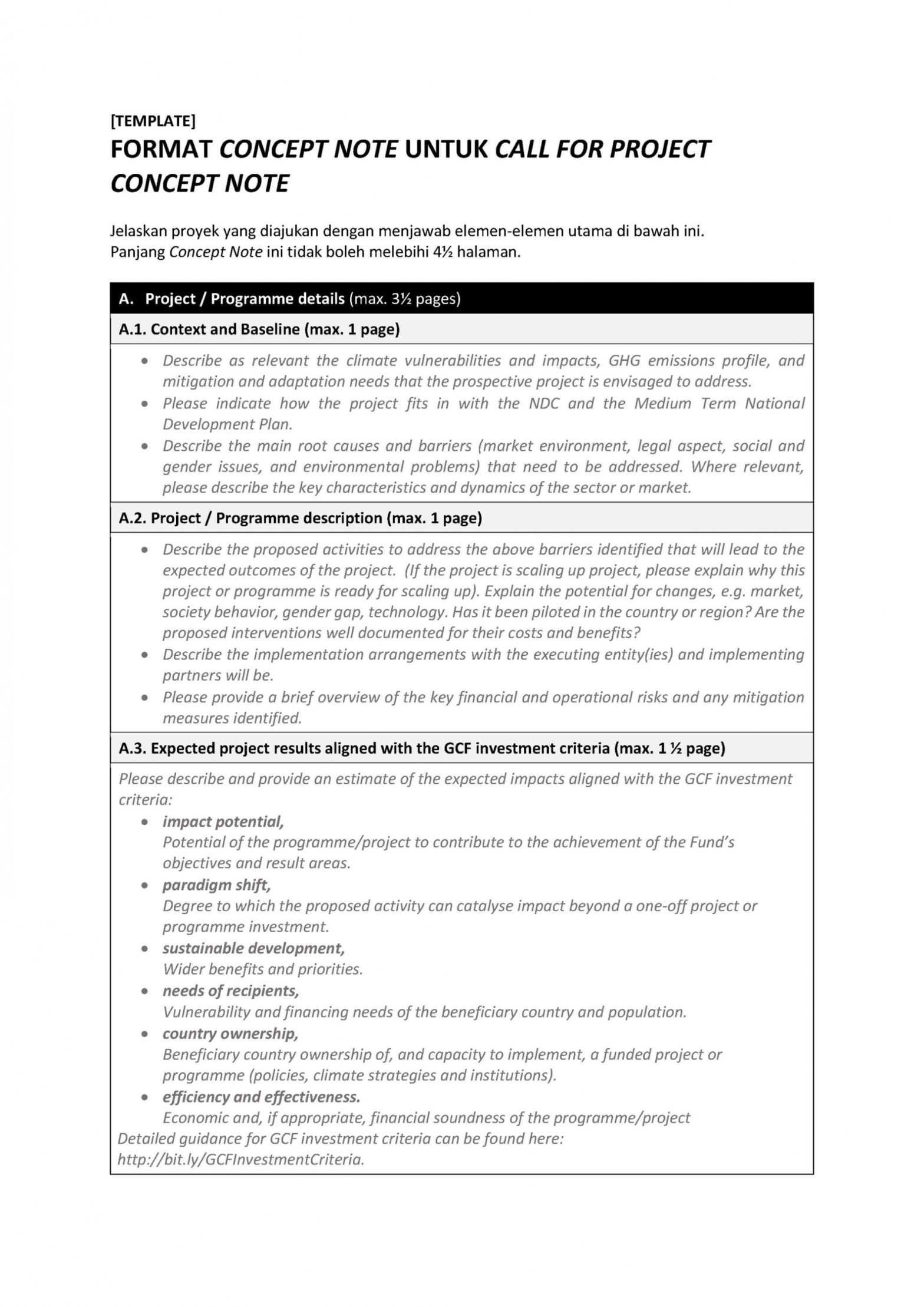 Nda Gcf - Concept Note Format For Call For Project Concept Note throughout Concept Note Template For Project