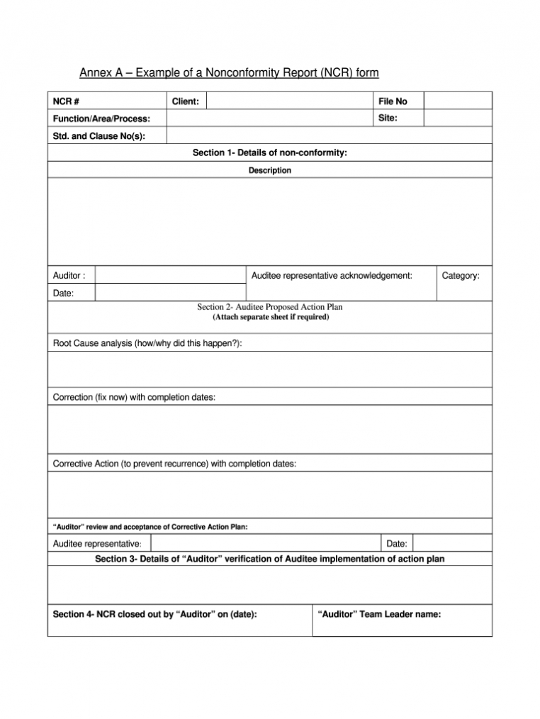Non Conformance Report Template - Fill Online, Printable intended for Quality Non Conformance Report Template