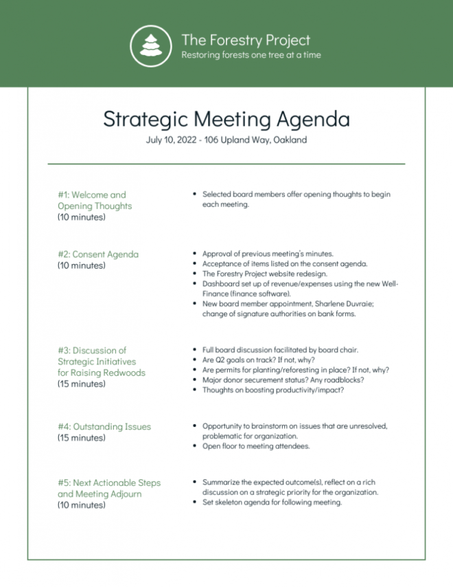 Nonprofit Environmental Board Meeting Agenda Template throughout Board Of Directors Meeting Agenda Template