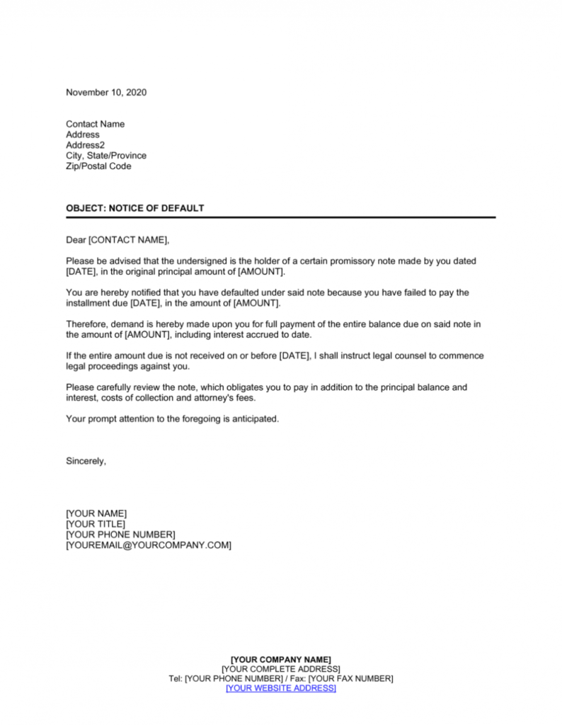 Notice Of Default Letter Template – Great Professional Template Design